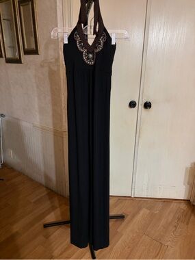 Tommy Bahama Black Beaded Halter Maxi Dress XS Boho Medallion Neckline